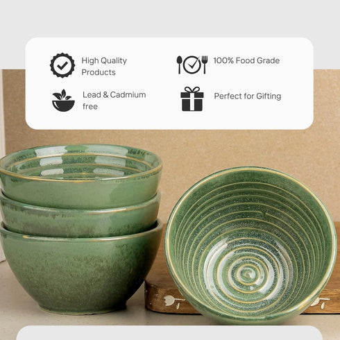 Sage Green Ceramic Snack Bowl Set of 4 (400ML) - The Earth Store - Bowls